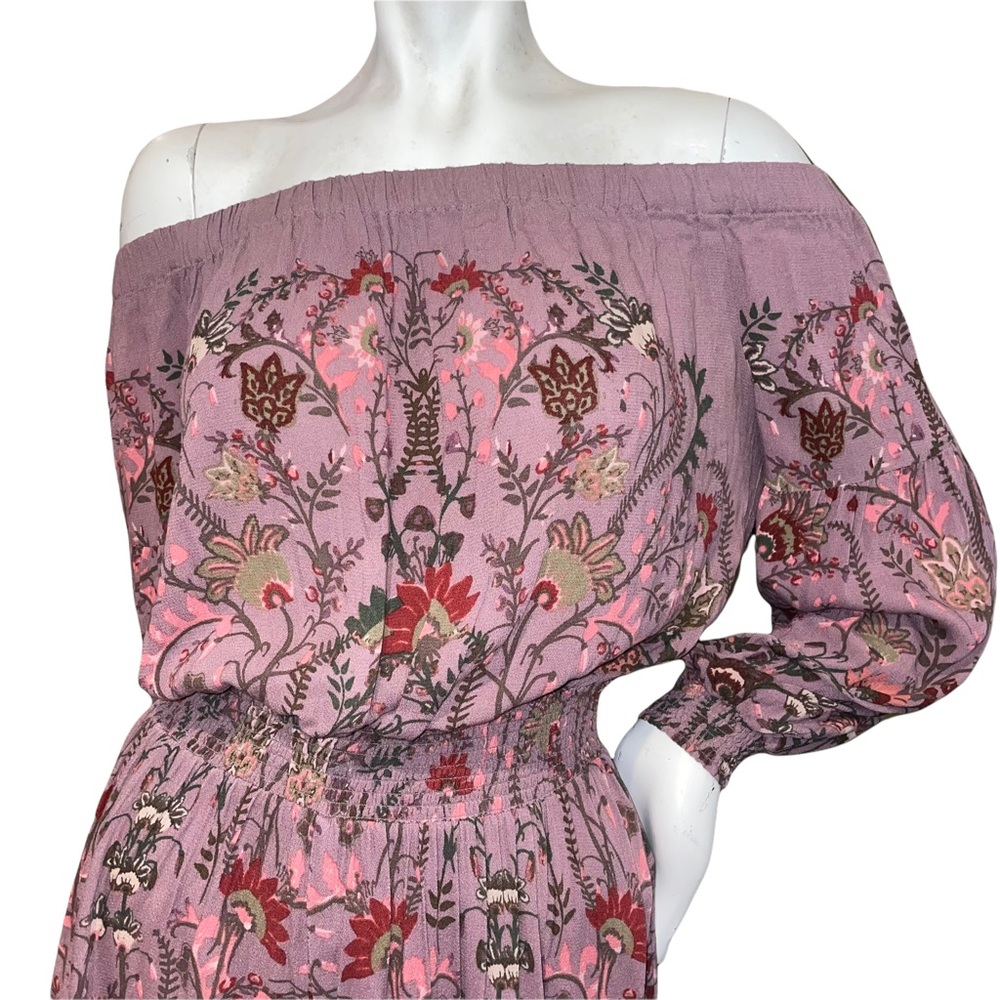 Free People Open Back Off The Shoulder Long Sleeve Floral Romper | Size: Small - Picture 2 of 9